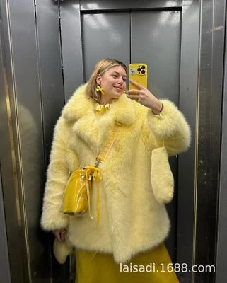 Winter Fur Womens Coat Medium Long Loose Street Faux Fox Plush Thicken Warm Coat - Image 1 of 4