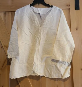 Túnica Popover Old Navy Mujer Talla Grande 2X Mezcla de Lino Crema Lentejuelas Cuello en VNeeck - Imagen 1 de 15