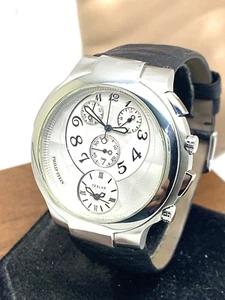 Philip Stein Men's Watch Teslar Quartz Dual Time Silver Black Leather Strap 45mm - Picture 1 of 13