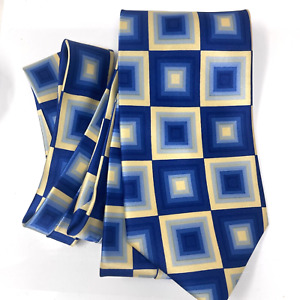 Paco Rabanne Men's Necktie Geometric Blue Cream Made In Italy Woven Squares