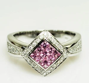18K WHITE GOLD PINK SAPPHIRE RING WITH DIAMOND D38-0.38CTS 7.60GRAMS SIZE HK 18 - Picture 1 of 7