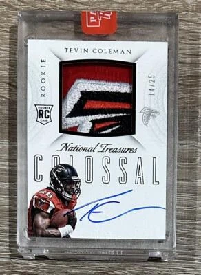 2015 Panini National Treasures Tevin Coleman Falcons Logo Patch AUTO #/25 - Image 1 of 2