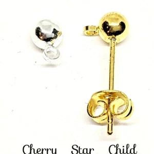 Solid silver gold pl ball stud earring findings + backs craft jewellery 1 pair - Picture 1 of 7