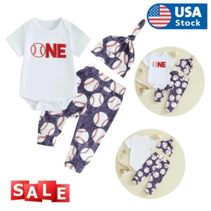 Newborn Baby Boy Girl Clothes Letter Romper Jumpsuit Tops+Pants+ Hat Outfit Set - Picture 1 of 7