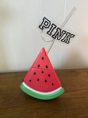 Botella de agua ROSA Victorias Secret taza de sandía y pajita rizada descontinuada Foto 1 de 4