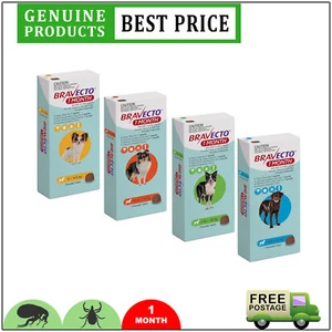BRAVECTO MONTHLY Flea And Tick Treatment Chews for Dogs All Sizes 1 Dose - Picture 1 of 6