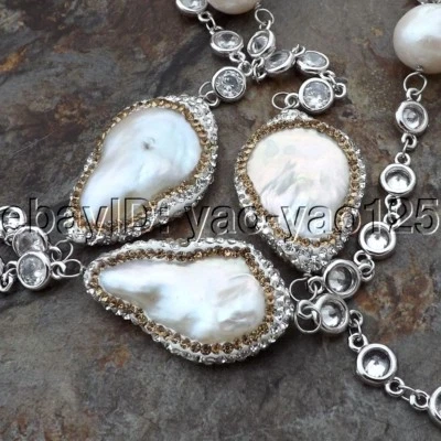 Collar de cadena de perlas Keshi blancas de 30" K082105 Foto 1 de 4