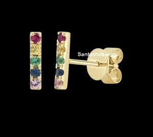 Beautiful Bar Multi Sapphire 925 Sterling Silver Stud Earring Jewelry,Gift - Picture 1 of 2