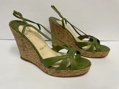 Sandalias Christian Louboutin Vintage con Tirantes Cuña Cuero Corcho Verde 39.5/9 Foto 1 de 4