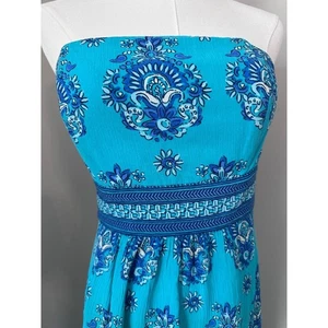 Maxi Vestido Vineyard Vines Sin Tirantes Azul Turquesa Estampado Floral Verano Informal - Imagen 1 de 6