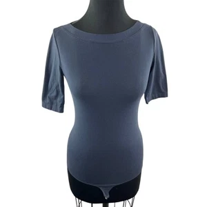 WOLFORD Navy Blue Stretch Cotton Crew Neck Half Sleeve Bodysuit One-Piece XS - Picture 1 of 6