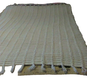 VTG HANDMADE CROCHETED AFGHAN Blanket WITH HANDMADE TAG 46" X 64" Cream--Wedding - Picture 1 of 6