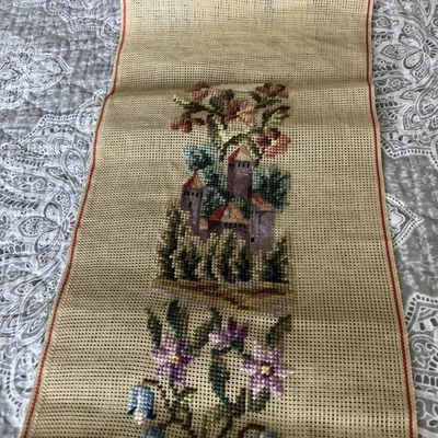 Vintage Brunswick Needlepoint Tapestry Canvas Castle, Birds and Floral 64 x9" - Image 1 of 4