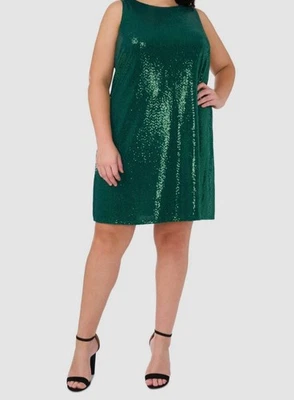 Vestido recto MSK verde esmeralda sin mangas con lentejuelas elástico talla grande 2X Foto 1 de 3