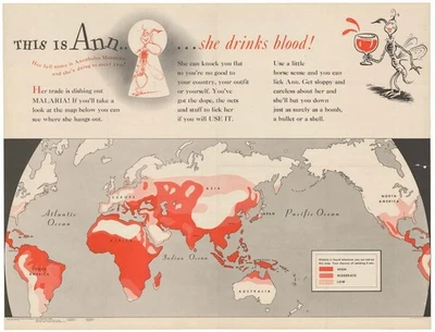 1943 Newsmap w/ Illustrations by Dr. Seuss on Malaria, World War II - Image 1 of 2