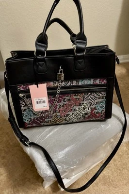 Juicy Couture Handbag Purse Black Multi Logo Lock Chain Zipper Pre-owned Handles - Image 1 of 4