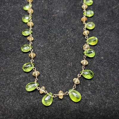 ANTIGUO COLLAR DE CITRINO Y PERIDOTO ORO 14 KT 16" Foto 1 de 4