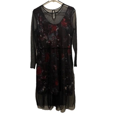 Vestido floral grande negro transparente con superposición de manga larga Whimsigoth Wednesday Addams Foto 1 de 4