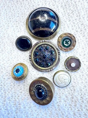 Antique Glass in Metal Buttons Backmark Med Sm B190 - Image 1 of 4