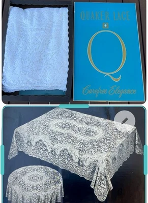 De Colección Mantel de Encaje Cuáquero 70”x 108” Embajada Oblonga Caja Blanca Foto 1 de 4