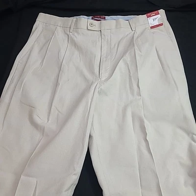 Pantalones Louis Raphael Rosso rojos plisados algodón fino puños beige para hombre 38x34 nuevos con etiquetas  Foto 1 de 4