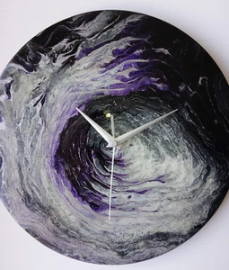 "Silver Mystery" Unique HandPainted Clock Modern Abstract Wall Art One of a Kind - Picture 1 of 15
