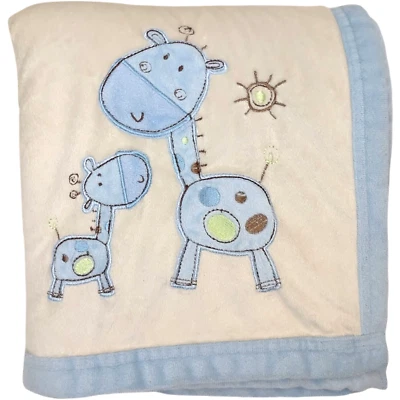SL Home Fashions RN 119741 Beige Blue Sherpa Giraffe Baby Blanket * FLAW * - Image 1 of 4
