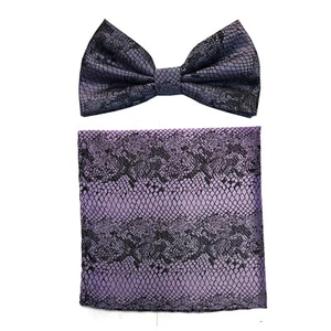 Men's microfiber Pre-tied Bow Tie & hankie set animal print lavender formal - Picture 1 of 4