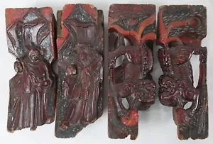 Antiguo lote de fragmentos de panel arquitectónico chino tallado Foo Dog laca roja - Imagen 1 de 11