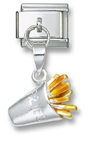 Pulsera italiana con dije de eslabones colgantes papas fritas plata de ley 925 y acero inoxidable Foto 1 de 2