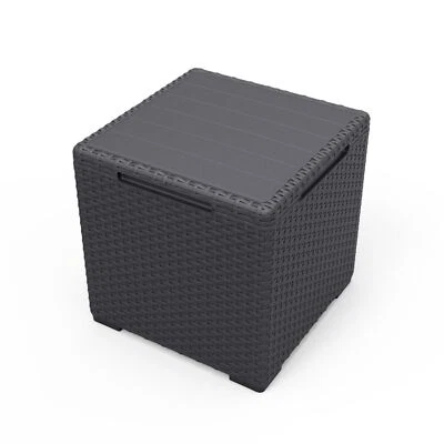 Keter Aufbewahrungsbox 3in1 Schwarz Beistelltisch Hocker Gartentruhe 37x37x37cm - Bild 1 von 4