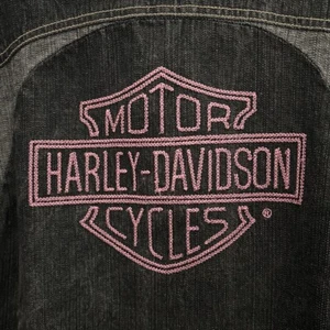 Harley Davidson Denim Jean Jacket Motorcycle Kids XL 16 Girls Pink Embroidery - Picture 1 of 7