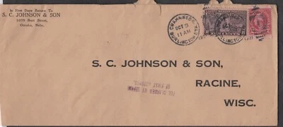 USA ADVERTISING COVER ENVELOPE S C JOHNSON & SON OMAHA TO RACINE WI SPEL DELIV - Image 1 of 2