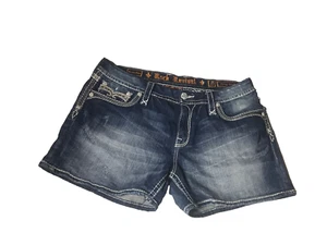 $180 Rock Revival Jeans "Bernadine" Leather Inserts Faux Easy Shorts 32 - Picture 1 of 8