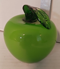 Murano Style Hand Blown Glass  Lifelike Art Fruit - Green Apple w/Leaf