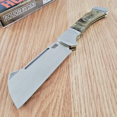 Rough Ryder Big Folding Knife 4" Satin Finish Stainless Blade Ram's Horn Handle - Image 1 of 4