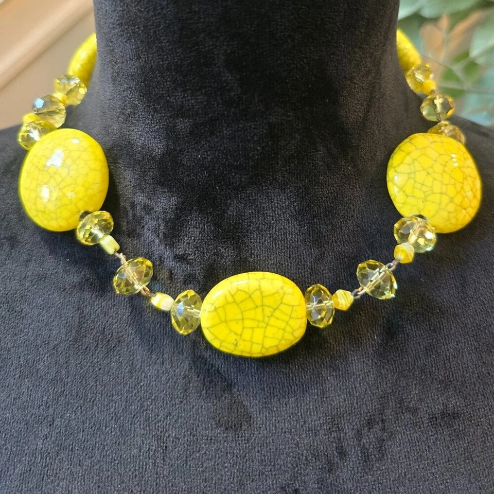 Женщин моды желтый Howlite бирюза и кристалл ожерелье с застежкой омара - Изображение 1 из 4