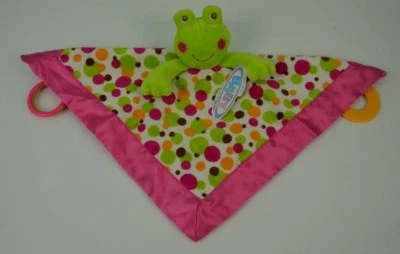 Mary Meyer Baby Frog Lovey Manta de Seguridad Verde Rosa Círculos Lunares Blanco Foto 1 de 4