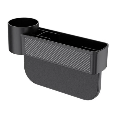 Car Seat Crevice Storage Box Auto Gap Organiser Pocket Black W/ Cup Holder Side  - Image 1 of 4