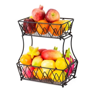 Metall Obst Etagere Europäischen Obstkorb Abnehmbar Gemüsekorb 2 Etagen Schwarz - Bild 1 von 14