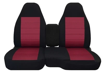 Fits Ford Ranger 60-40 Hi Back Seat Covers 1991-1997 Blk Burgundy w Console Cvr - Image 1 of 4