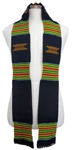 Black with Gold, Red, and Green Graduation Kente Stole with Stool Symbol - Picture 1 of 5