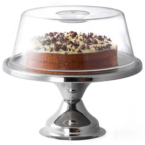 Cake Display Stand Stainless Steel and Clear Plastic Cover Dome 12" dia x 12" h - Picture 1 of 3