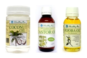 Certified Organic CASTOR & JOJOBA & COCONUT Oil (3 Pack) Premium - Picture 1 of 1