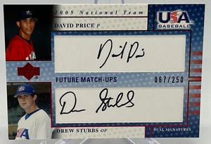 2005 Upper Deck Team USA David Price & Drew Stubbs carta Rookie firmata #'d 67/250 - Foto 1 di 2