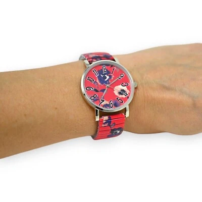 Montre Elastique rouge motifs fleurs de chez Ernest - Photo 1/2