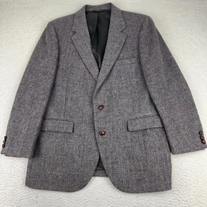 Harris Tweed Blazer Herringbone Scottish Wool Sport Coat Jacket Gray 44” Chest - Picture 1 of 12
