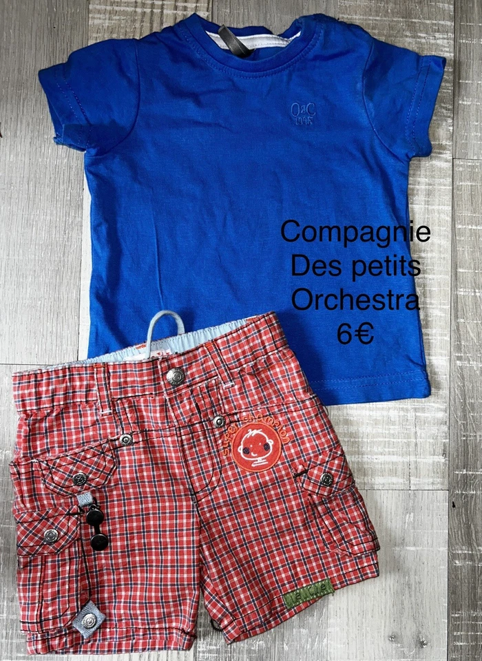 Cdp Orchestra 3 MOIS GARÇON  : ENSEMBLE 2 PIECES T Shirt Bleu Short COTON ÉTÉ - Photo 1/1