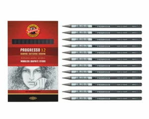 12 Vollminen Bleistifte KOH-I-NOOR Progresso - Graphitstifte ohne Holz