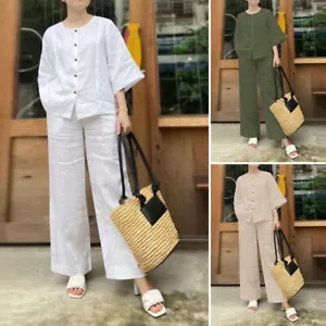 2Pcs Women 3/4 Sleeve Top Wide Leg Palazzo Pants Set Tracksuit Outfits PLUS SIZE - Picture 1 of 13